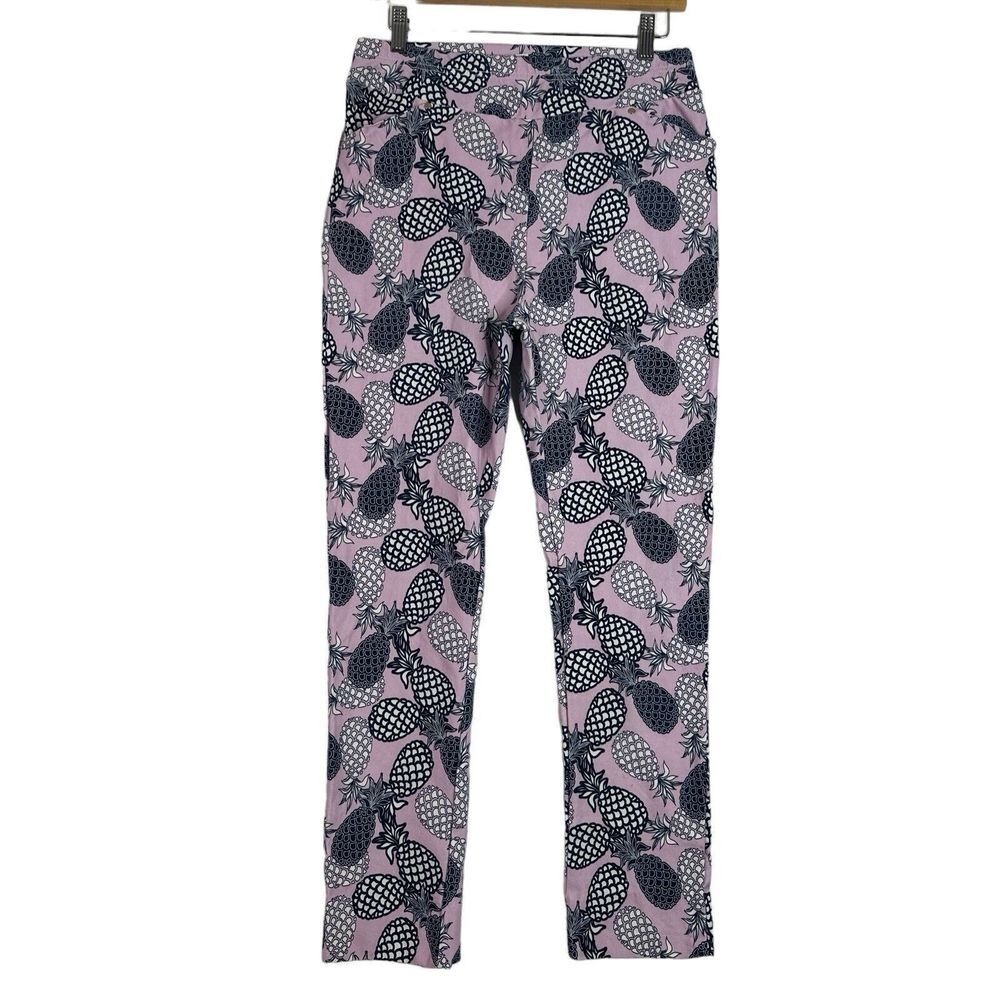 Jean Pierre Klifa Pineapple Print Pants Women L Pink Pull On Stretch Y2K Novelty